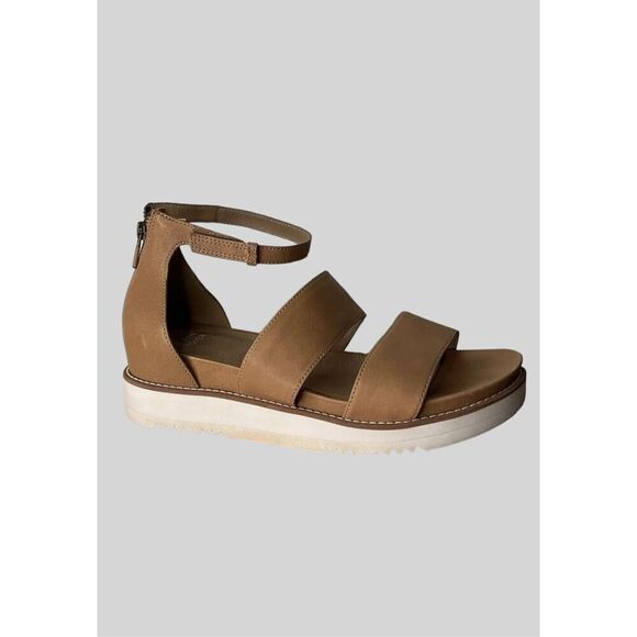 Eileen Fisher Women Strappy Platform Tan /Honey Ankle Straps Back Zip Sandals 10 - Picture 3 of 12